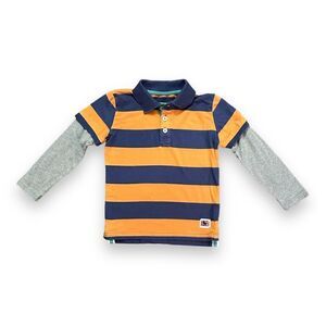 Mini Boden | Faux-Layered Striped Polo (4-5 yrs) 🧡💙